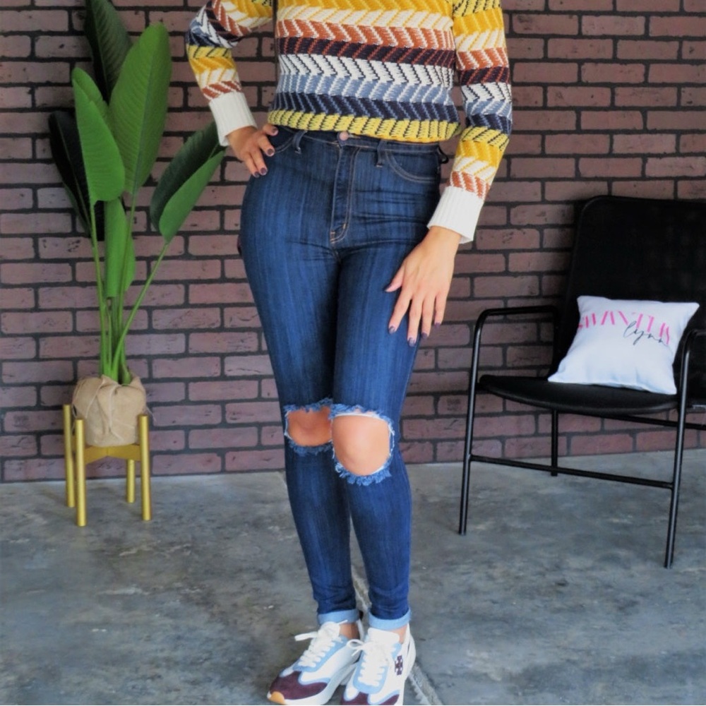 High Waisted Distressed Skinny Jeans
